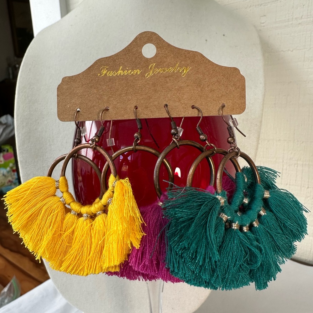 Three pair of tassel fringe style earrings